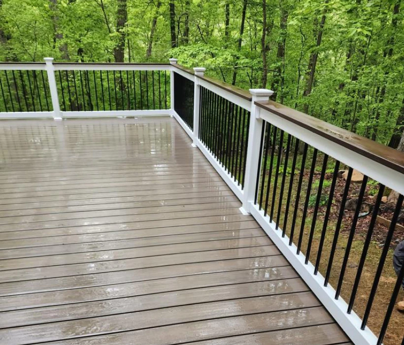 cocktail railings in a newly installed wooden deck